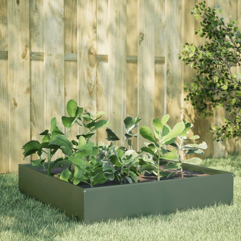 vidaXL Градинска висока леха маслиненозелено 100x100x335см стомана