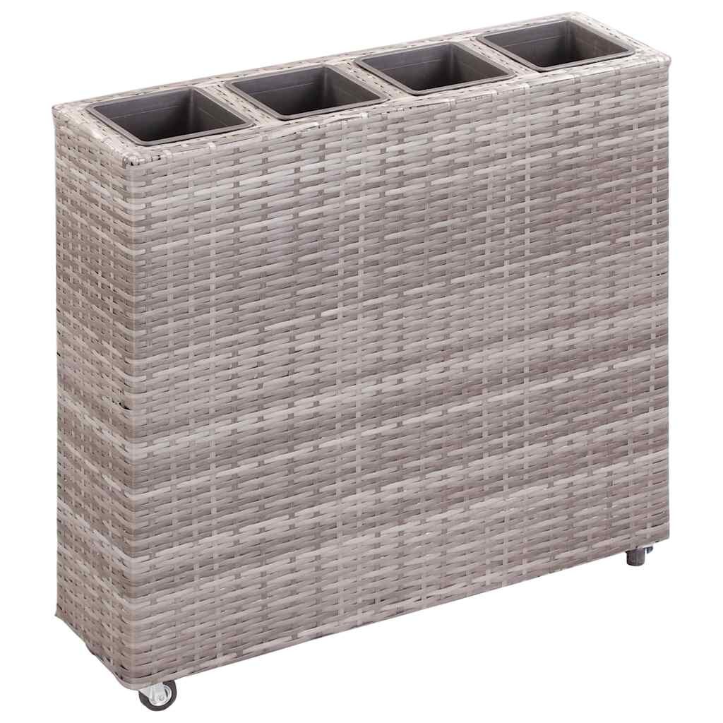 vidaXL Градинска висока леха с 4 саксии 80x22x79 см полиратан сива