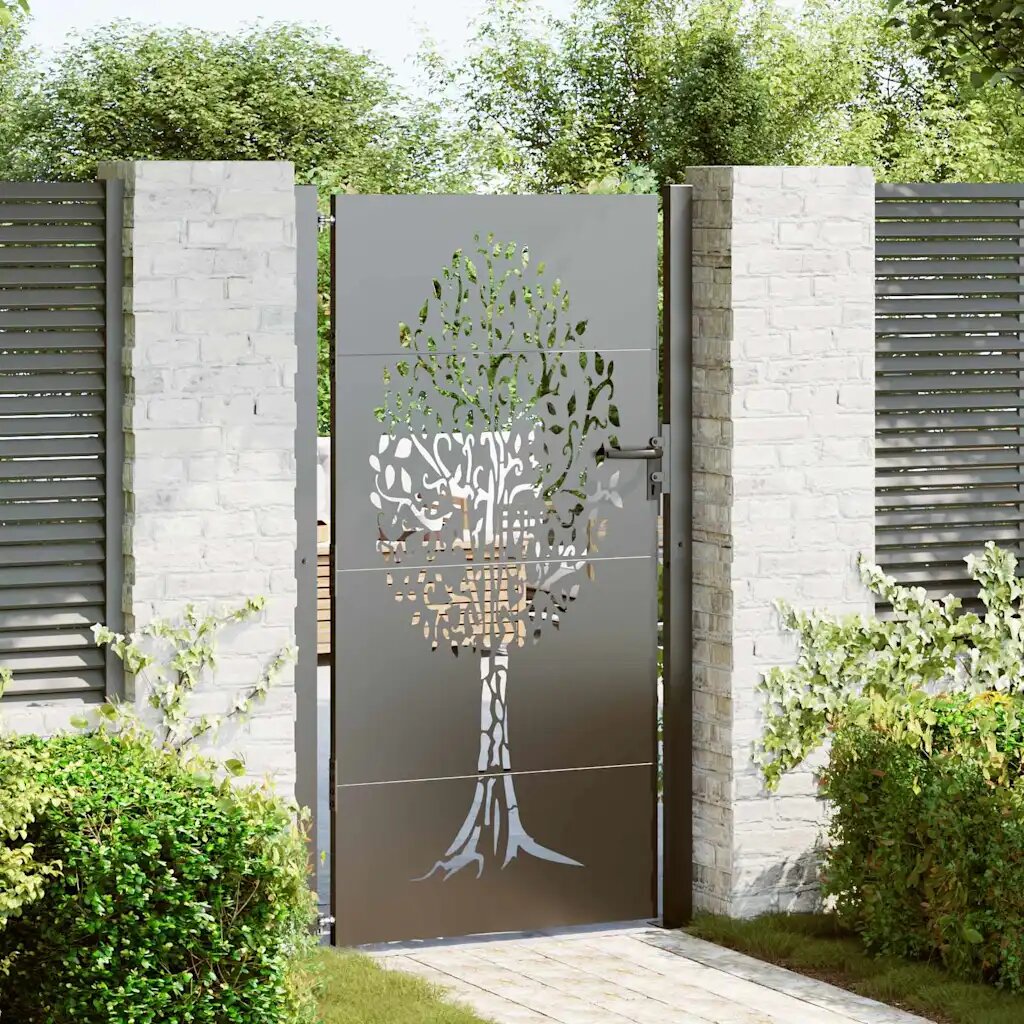 vidaXL Градинска врата 110 x 205 см Черно С ключалка