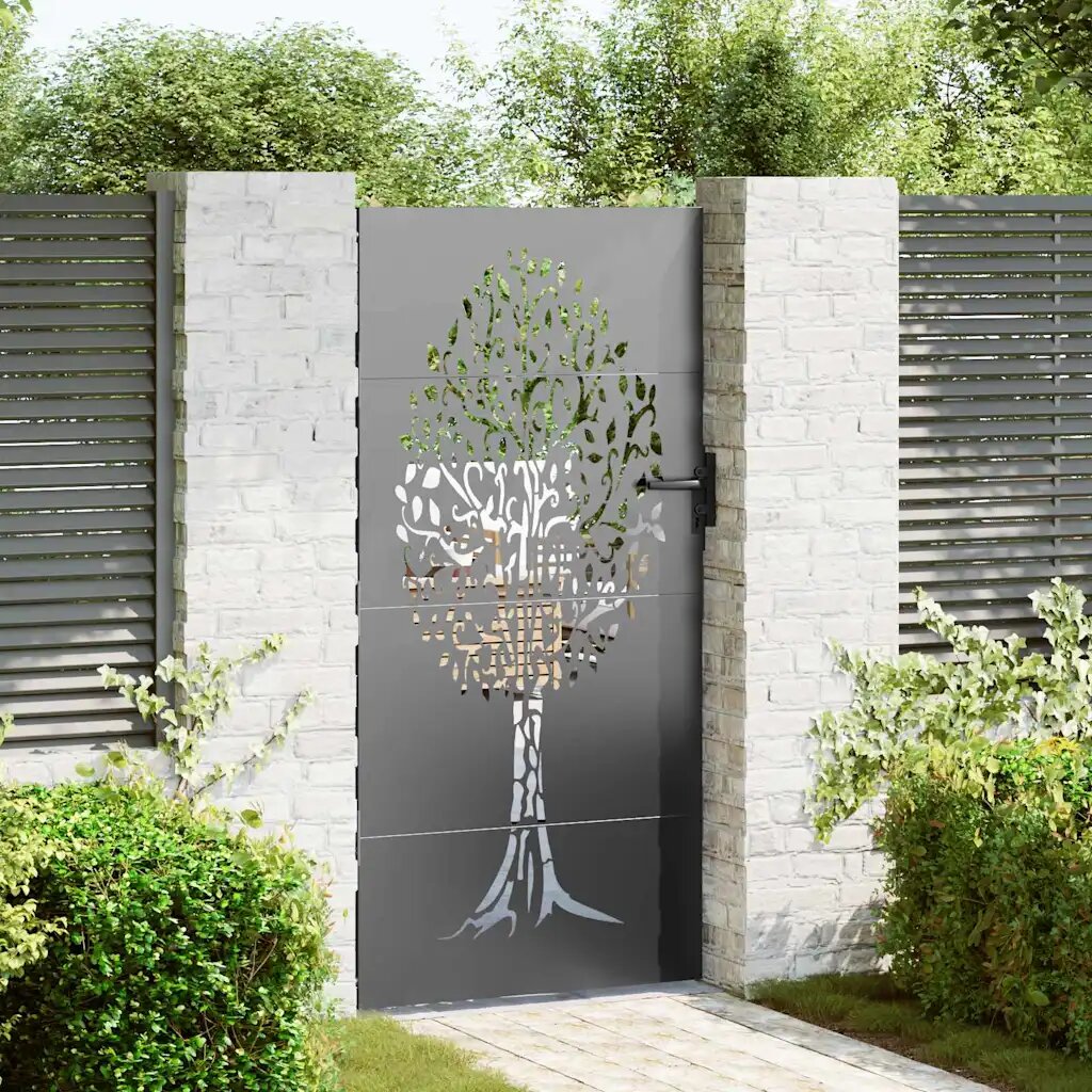 vidaXL Градинска врата 85 x 200 cm Прахово покритие стомана С ключалка