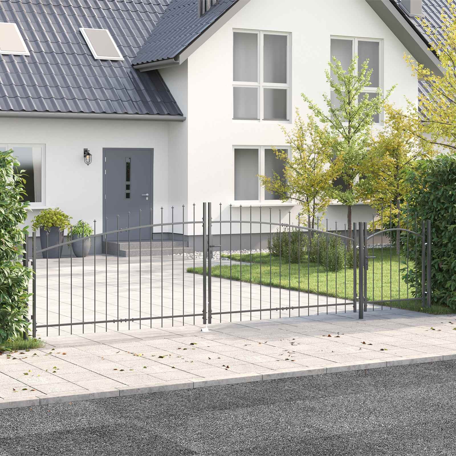 vidaXL Градинска врата WOERDEN 150 x 500 cm Стомана Сив С ключалка