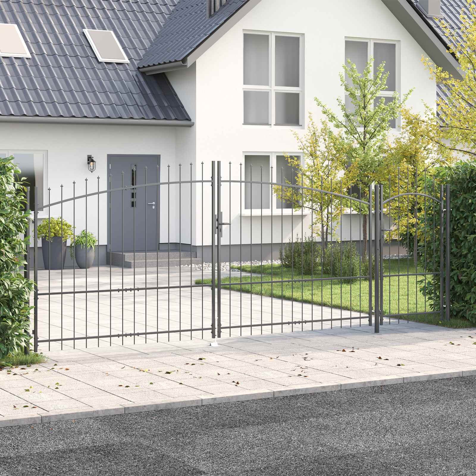 vidaXL Градинска врата WOERDEN 175 х 500 см Стомана Сив С ключалка