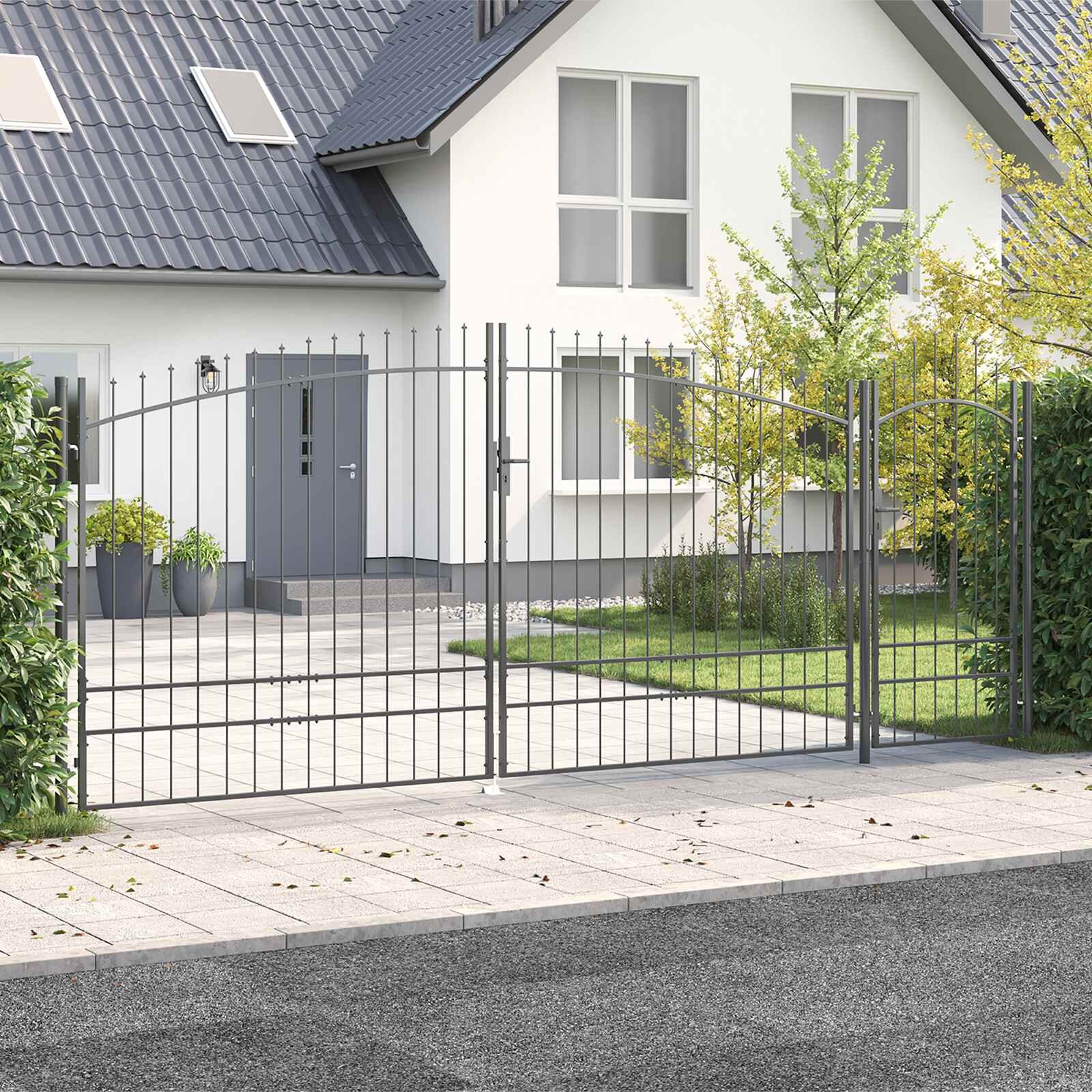vidaXL Градинска врата WOERDEN 195 х 500 см Стомана Сив С ключалка