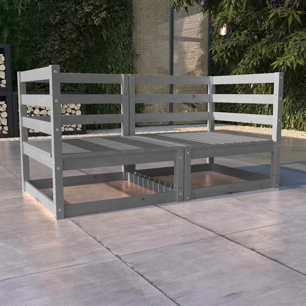 vidaXL Градински 2-местен диван сив борово дърво масив