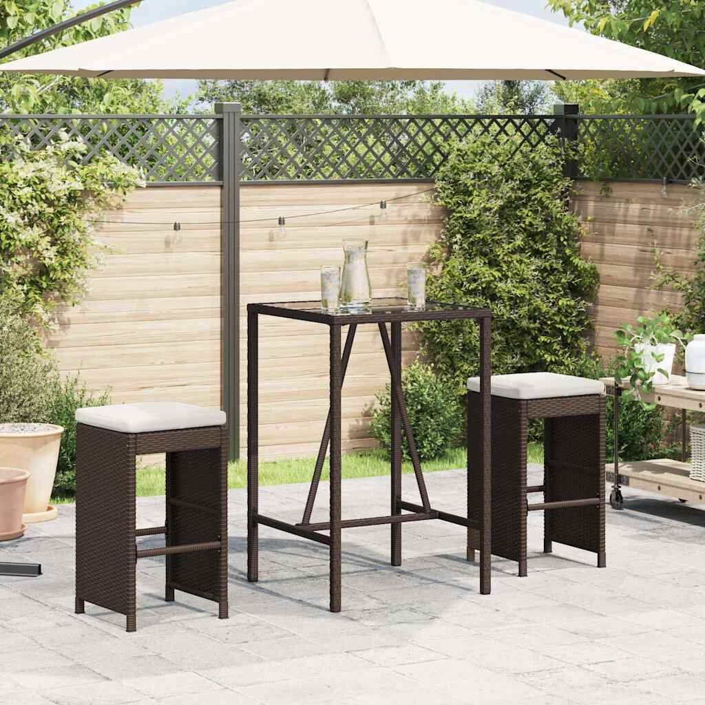 vidaXL Градински бар табуретки с възглавници 2 бр кафяв полиратан