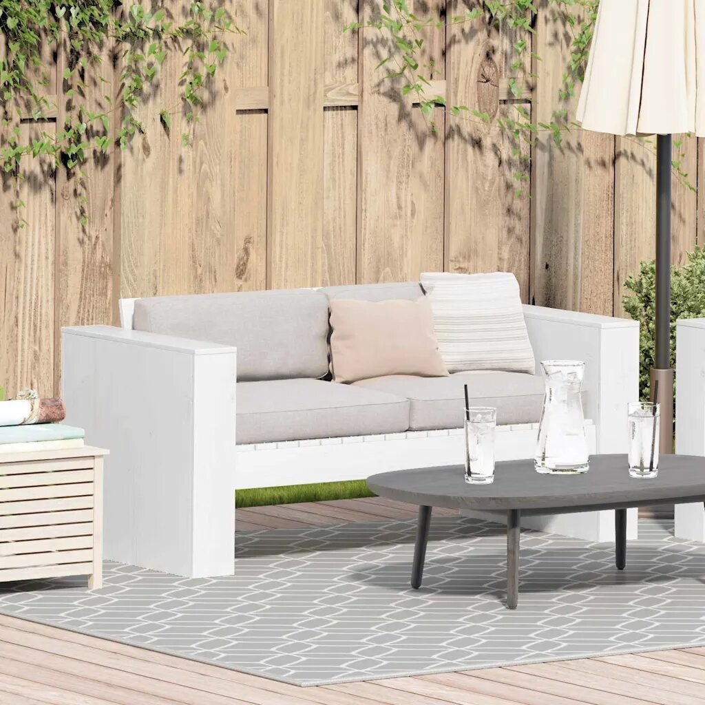 vidaXL Градински диван Бяло 134 x 60 x 62 cm Солидно борово дърво