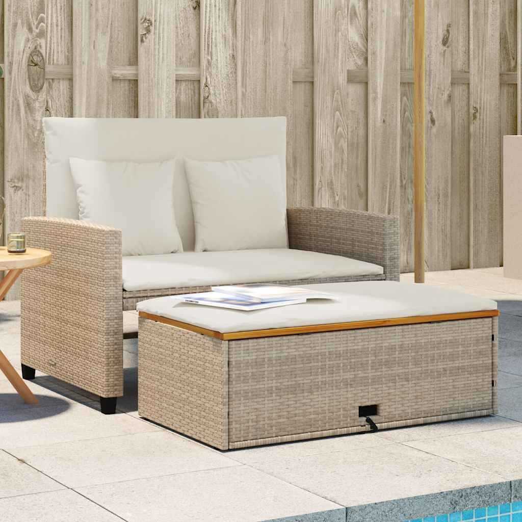 vidaXL Градински диван с възглавници 2-местен бежов полиратан и акация