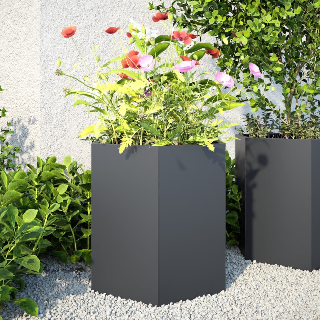 vidaXL Градински кашпи 2 бр антрацит шестоъгълна 46x40x45см стомана