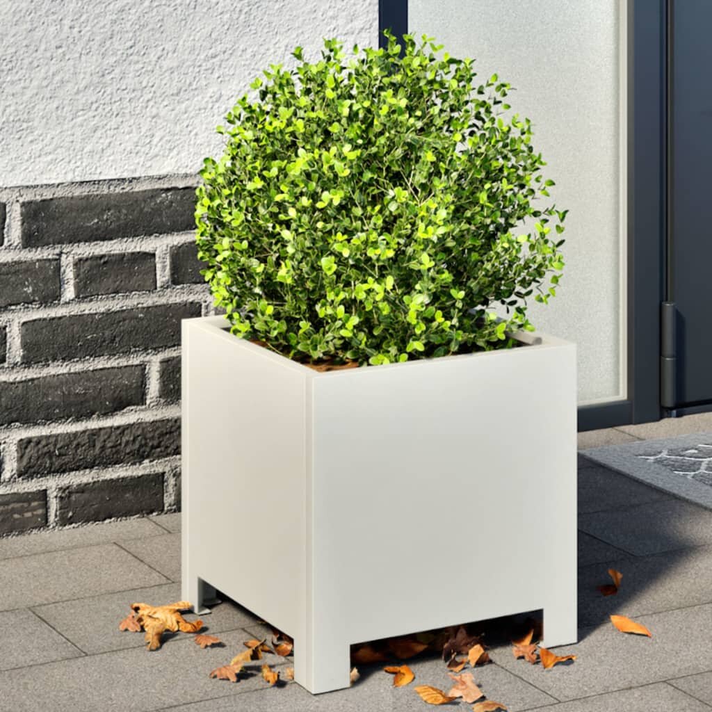 vidaXL Градински кашпи 2 бр бели 30x30x30 см стомана
