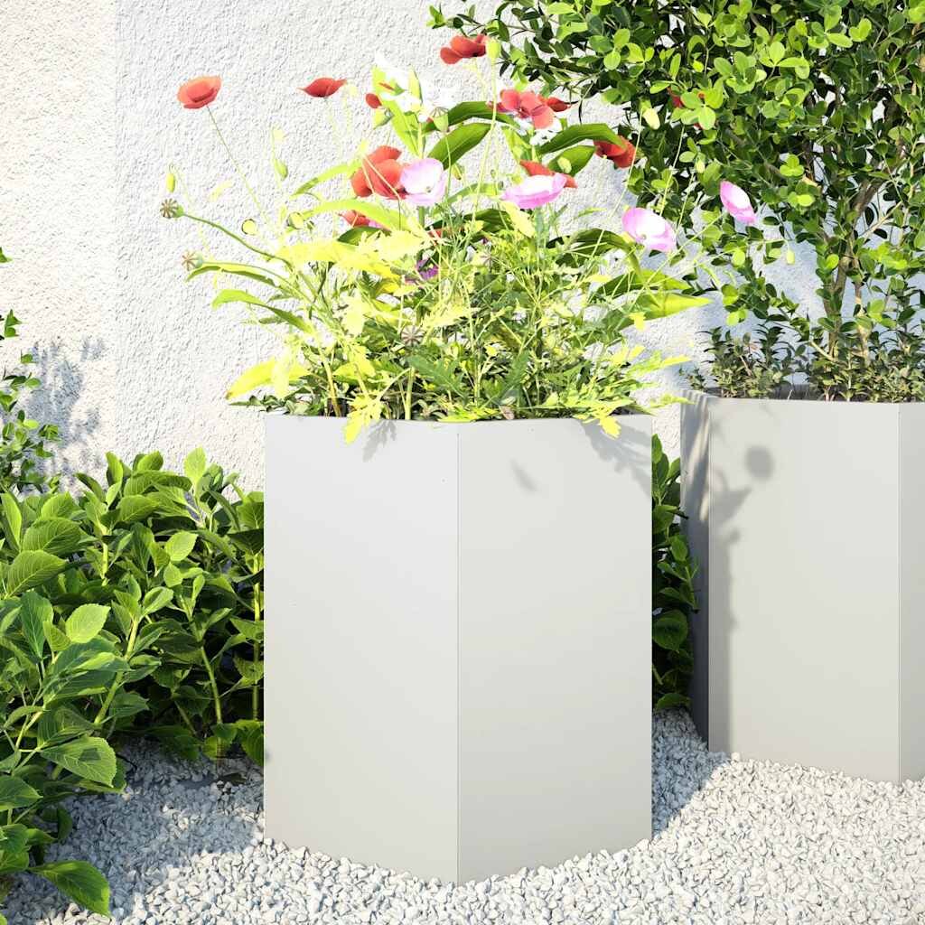 vidaXL Градински кашпи 2 бр бели шестоъгълна 46x40x45 см стомана