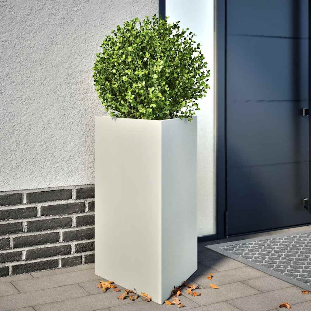 vidaXL Градински кашпи 2 бр бели триъгълна 50x43x75 см стомана