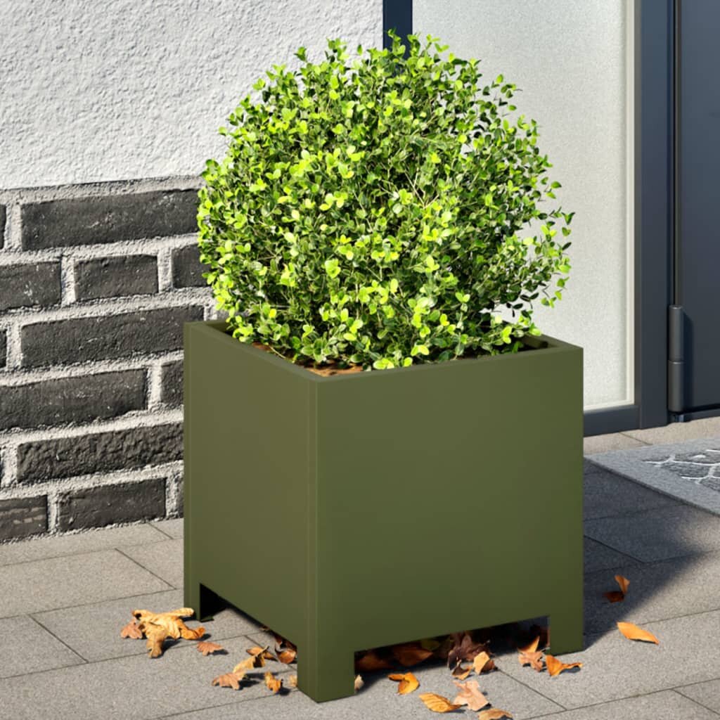 vidaXL Градински кашпи 2 бр маслиненозелени 30x30x30 см стомана