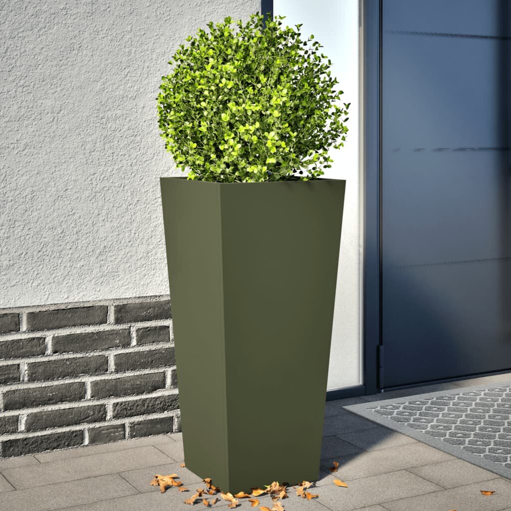vidaXL Градински кашпи 2 бр маслиненозелени 35x35x75 см стомана
