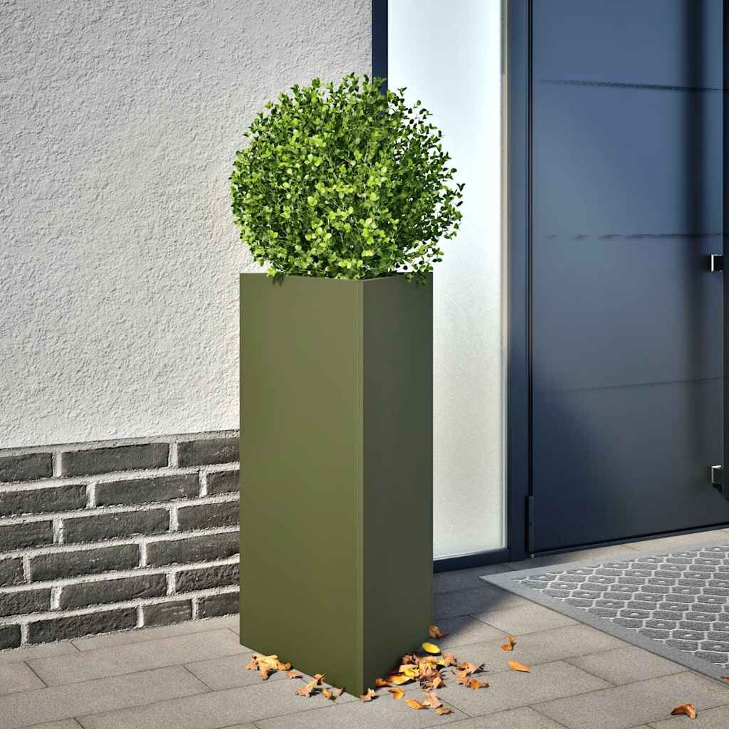 vidaXL Градински кашпи 2 бр маслиненозелени 40x345x75 см стомана