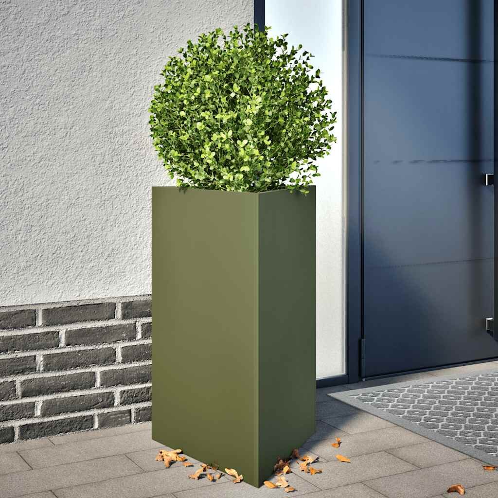 vidaXL Градински кашпи 2 бр маслиненозелени 50x43x75 см стомана