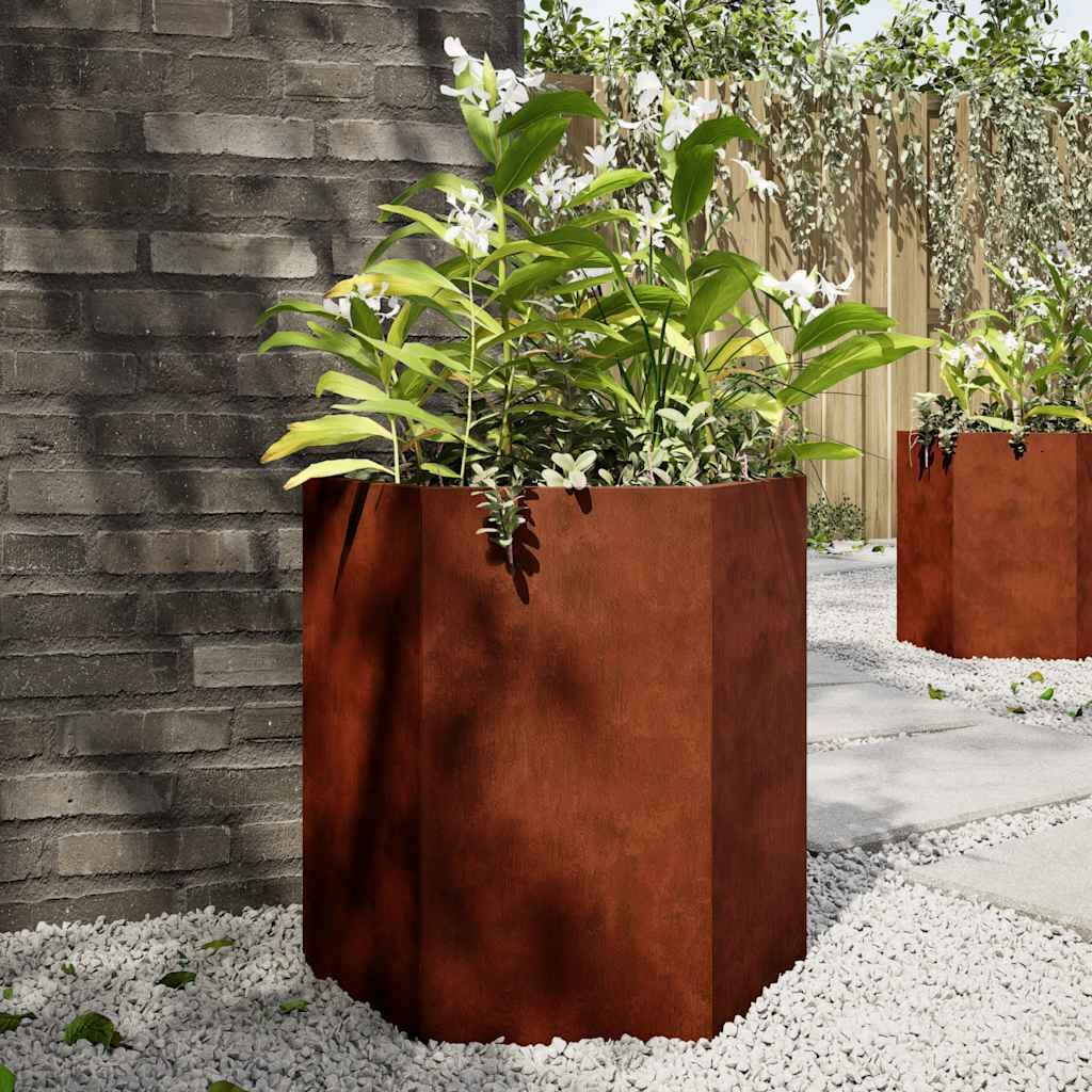 vidaXL Градински кашпи 2 бр шестоъгълна 46x40x45см Изветряща стомана