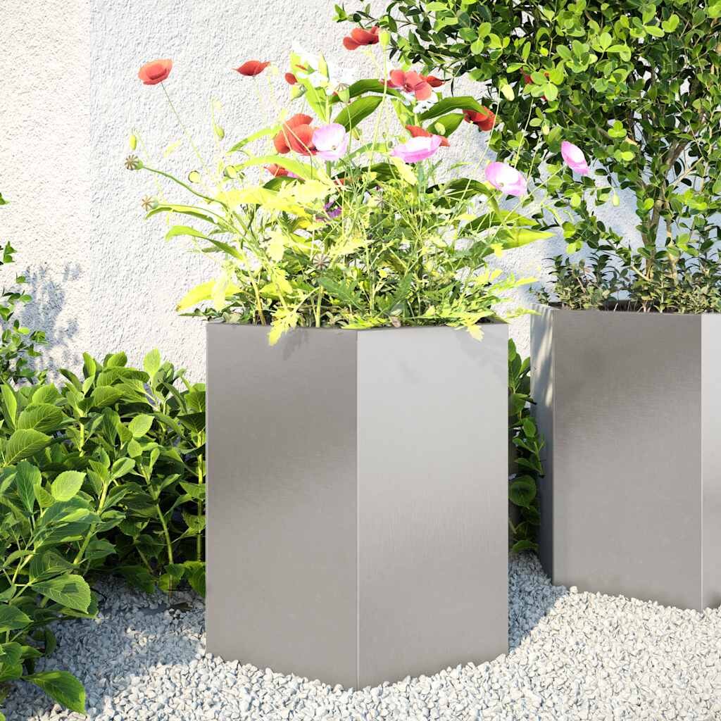 vidaXL Градински кашпи 2 бр шестоъгълна 46x40x45см неръждаема стомана