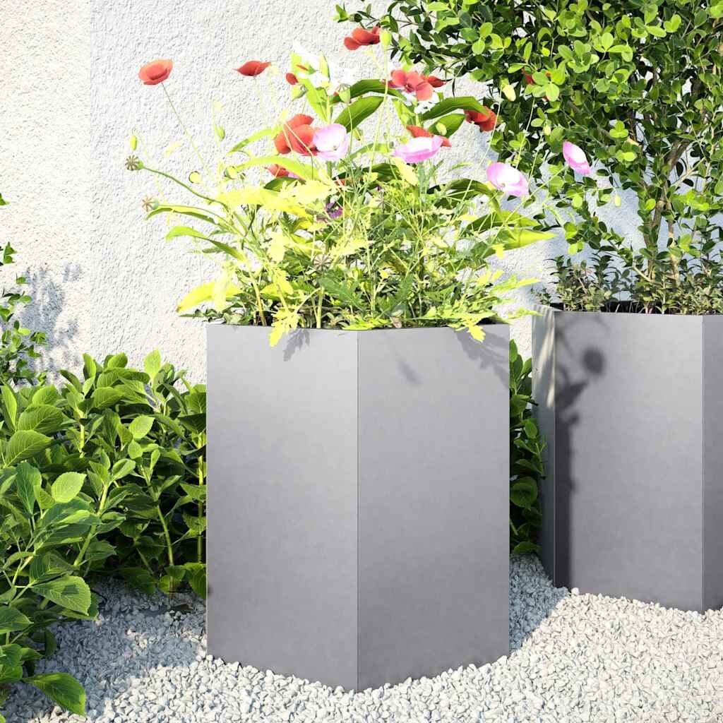 vidaXL Градински кашпи 2 бр шестоъгълна 46x40x45см поцинкована стомана