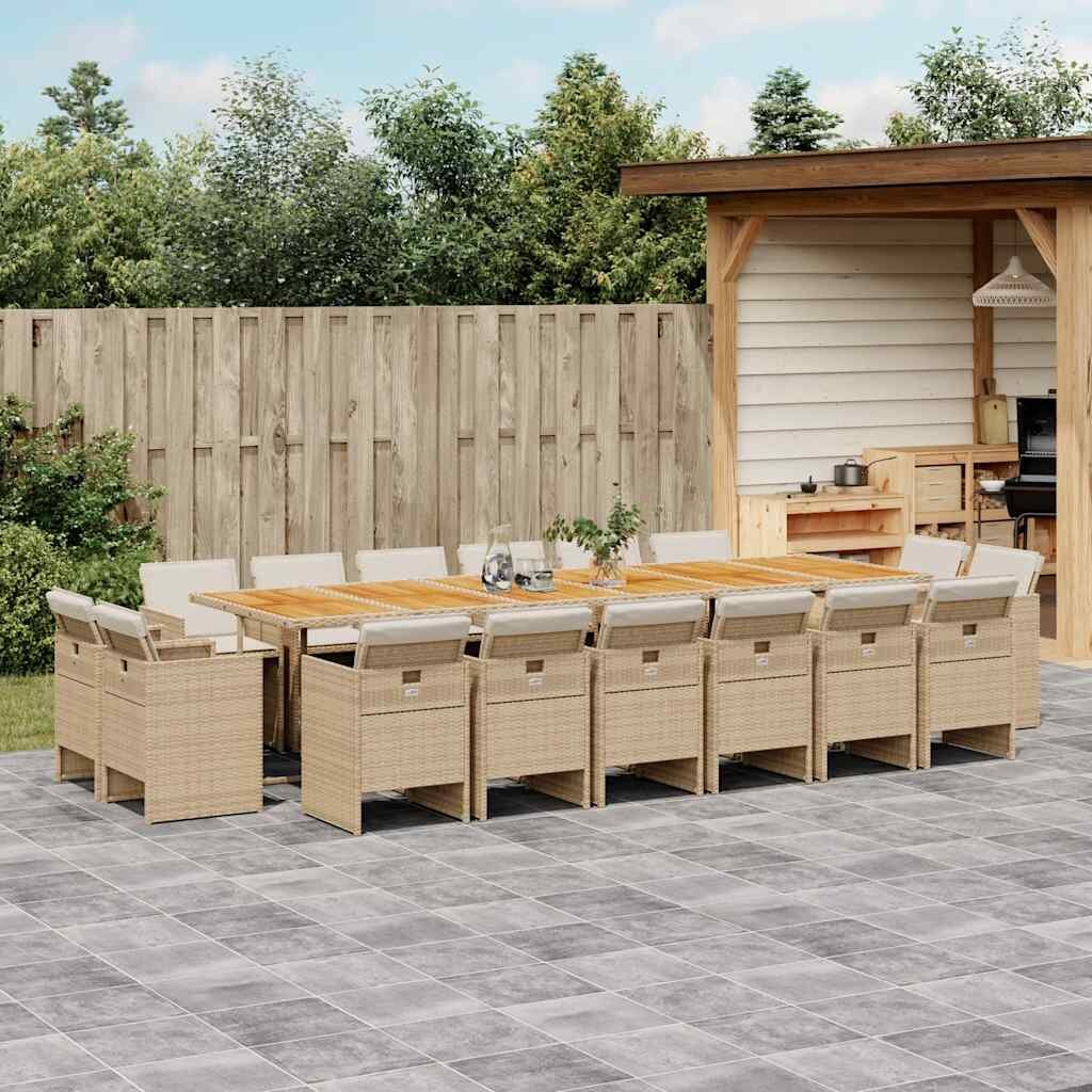 vidaXL Градински комплект с възглавници 17 части бежов полиратан