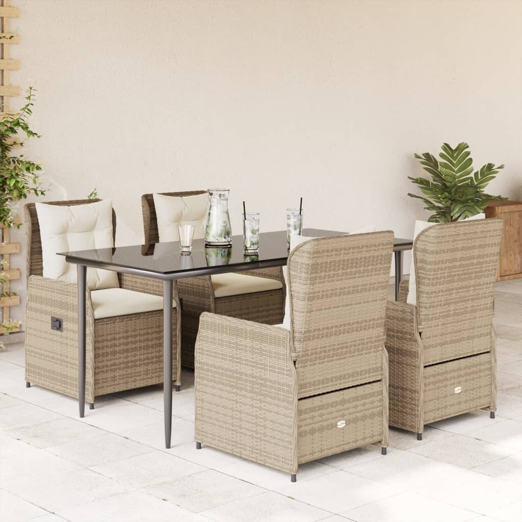 vidaXL Градински комплект с възглавници 5 части бежов полиратан