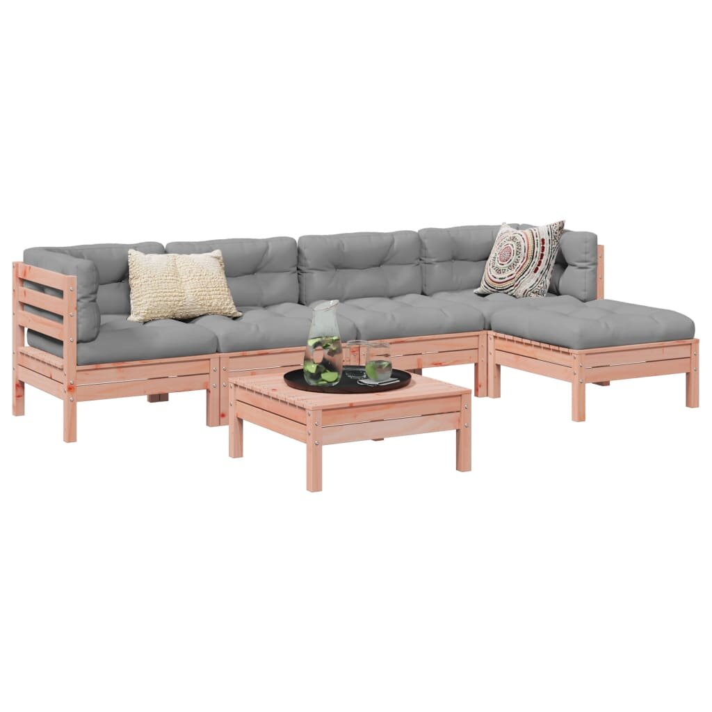 vidaXL Градински комплект с възглавници 6 части дугласка ела масив