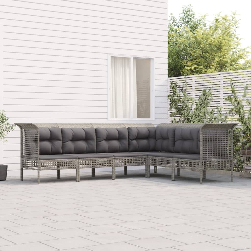 vidaXL Градински комплект с възглавници 6 части полиратан сив