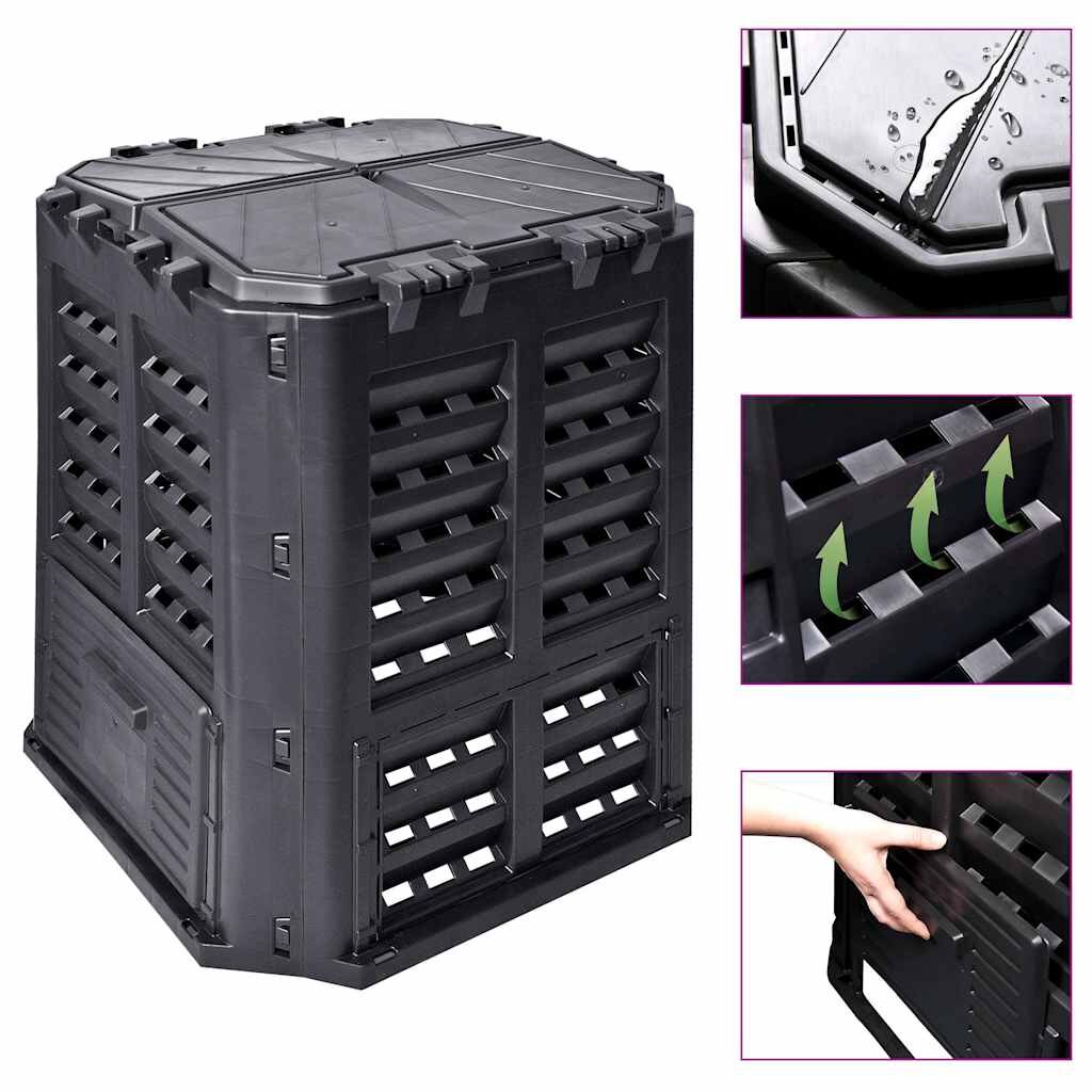 vidaXL Градински компостер черен 689x689x839 см 360 л