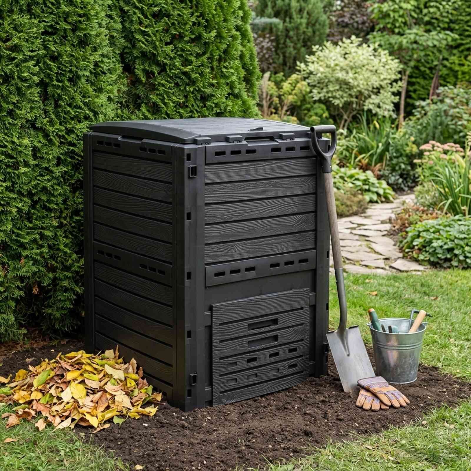 vidaXL Градински компостер Черно 595 x 60 x 815 см 280 l 100% ПП