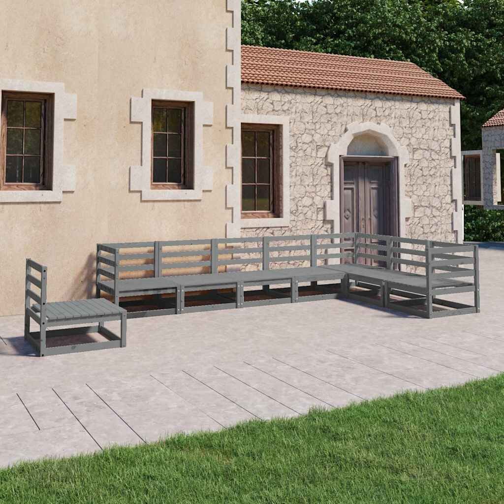 vidaXL Градински лаундж комплект 8 части сив бор масив