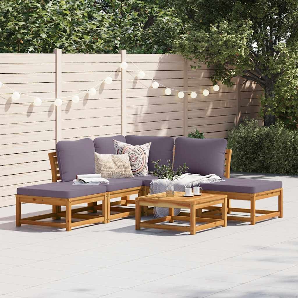 vidaXL Градински лаундж комплект с възглавници 6 части масив акация