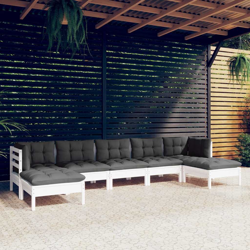 vidaXL Градински лаундж комплект с възглавници 7 части бял бор