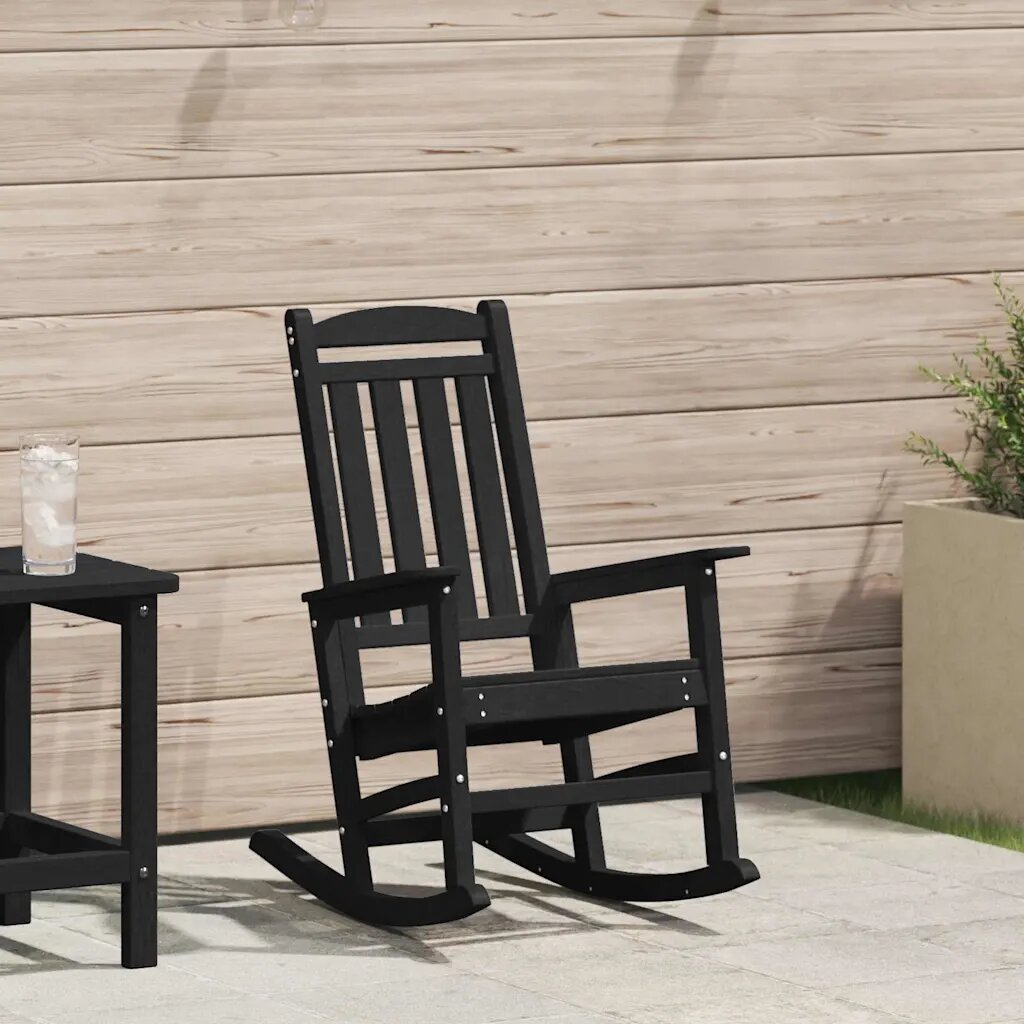 vidaXL Градински люлеещ се стол Черно HDPE