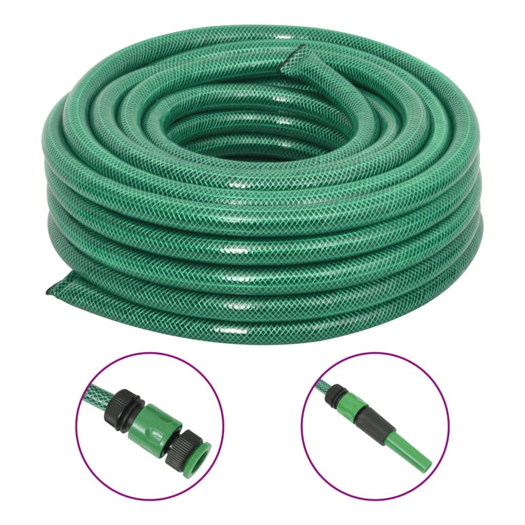 vidaXL Градински маркуч с монтажен комплект зелен 075" 10 м PVC