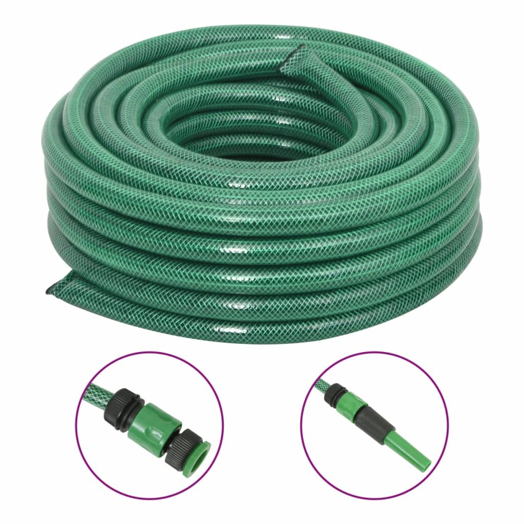 vidaXL Градински маркуч с монтажен комплект зелен 075" 30 м PVC
