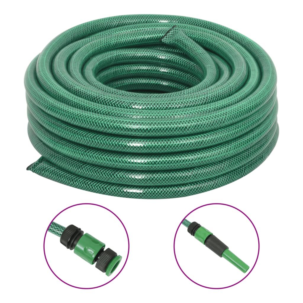 vidaXL Градински маркуч с монтажен комплект зелен 075" 50 м PVC