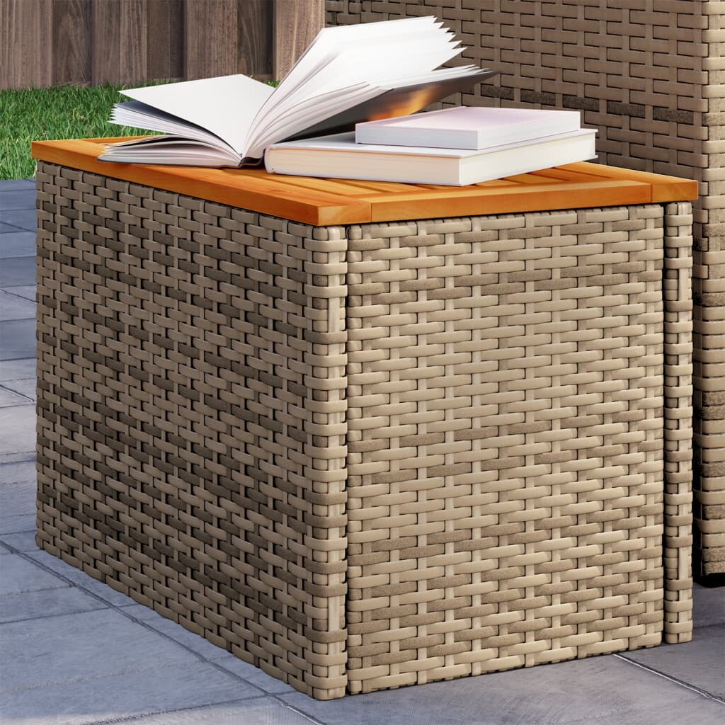 vidaXL Градински масички 2 бр бежови 55x34x37 см полиратан дърво масив