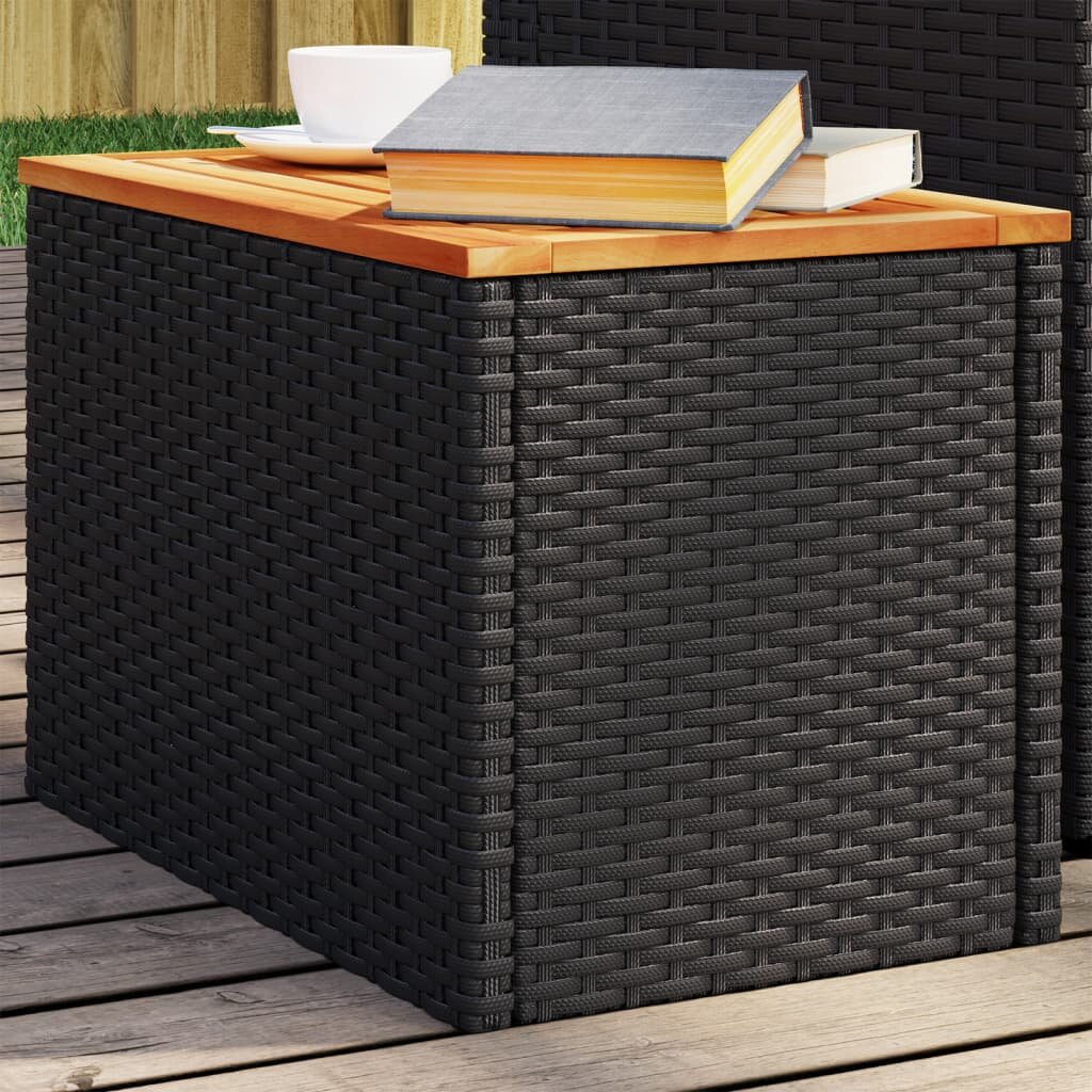 vidaXL Градински масички 2 бр черни 55x34x37 см полиратан дърво масив