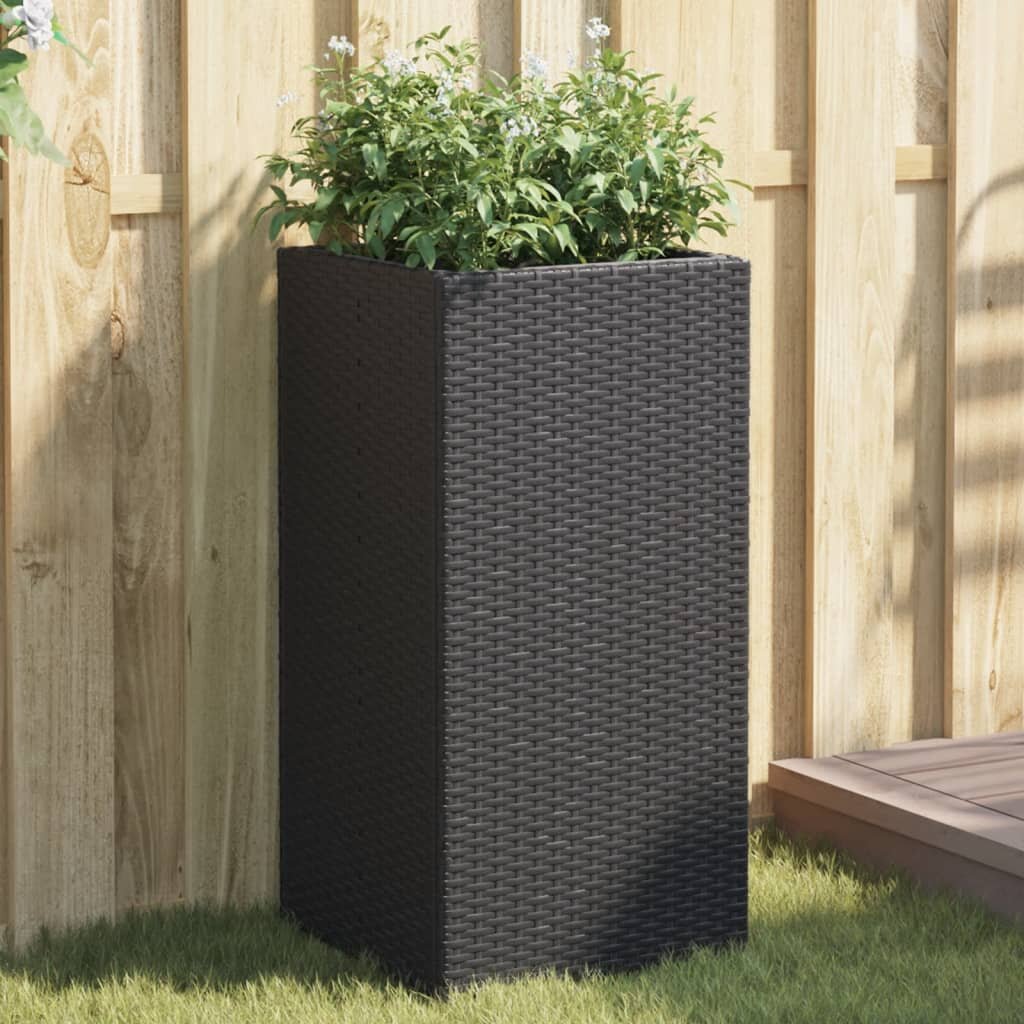 vidaXL Градински плантер черен 40x40x80 см полиратан