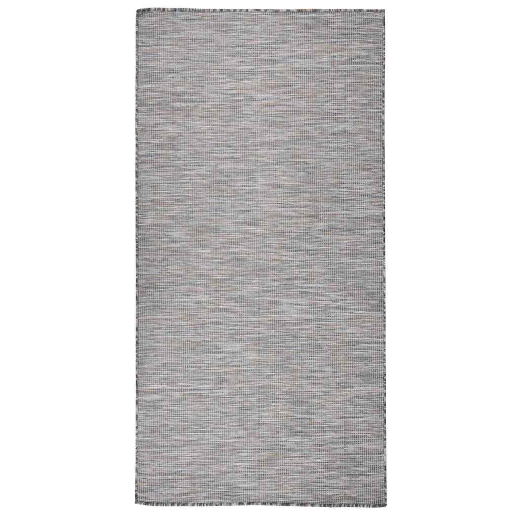 vidaXL Градински плоскотъкан килим 100x200 см кафяво и синьо