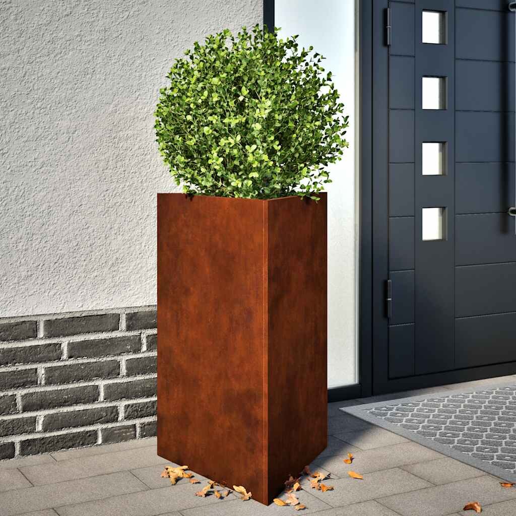 vidaXL Градински саксии 2 бр. триъгълни 50x43x75 см Изветряла стомана