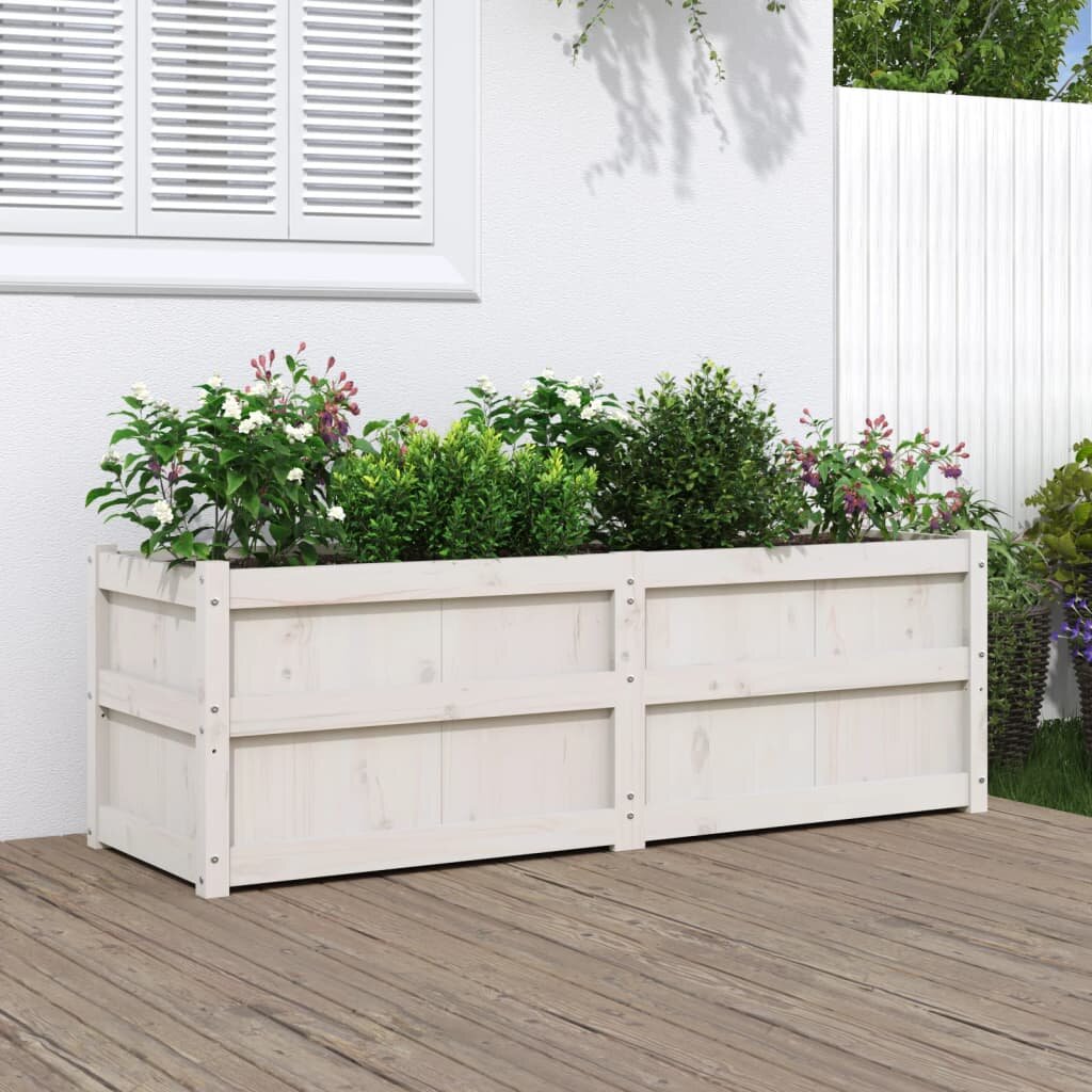 vidaXL Градински сандък бял 150x50x50 см борово дърво масив