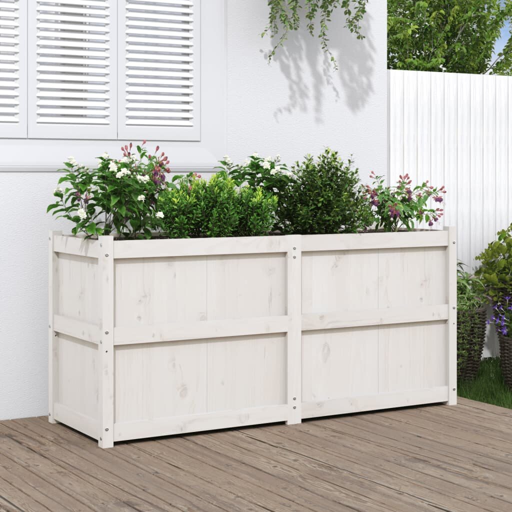 vidaXL Градински сандък бял 150x50x70 см борово дърво масив