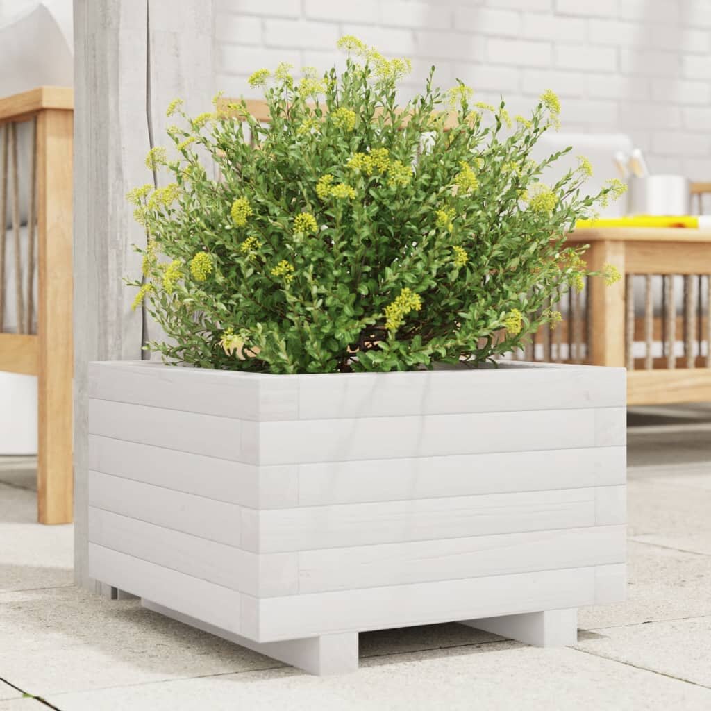 vidaXL Градински сандък бял 40x40x265 см масивна борова дървесина