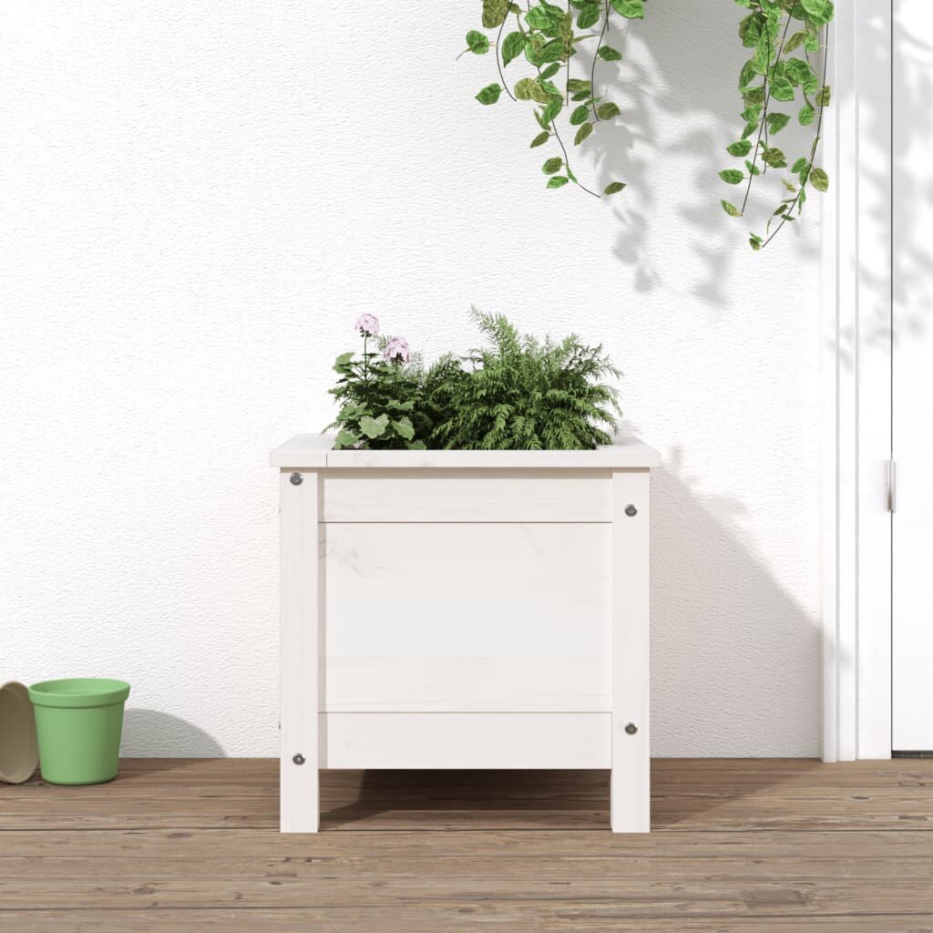 vidaXL Градински сандък бял 40x40x39 см масивна борова дървесина