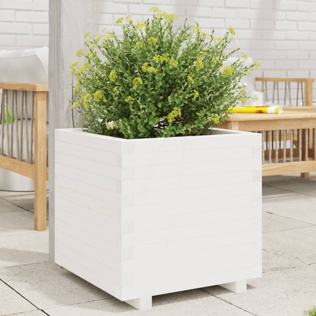 vidaXL Градински сандък бял 60x60x495 см масивна борова дървесина