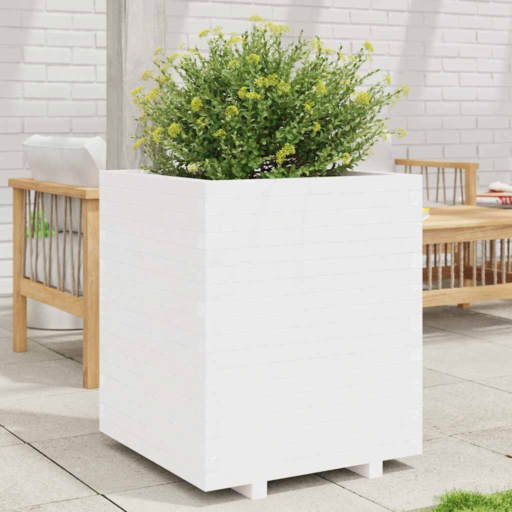 vidaXL Градински сандък бял 60x60x725 см масивна борова дървесина