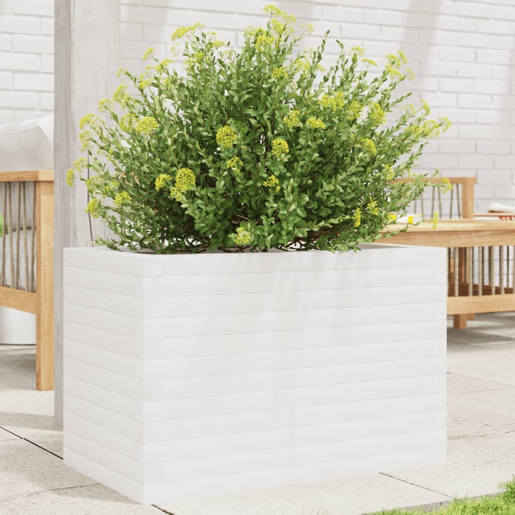 vidaXL Градински сандък бял 70x40x455 см масивна борова дървесина