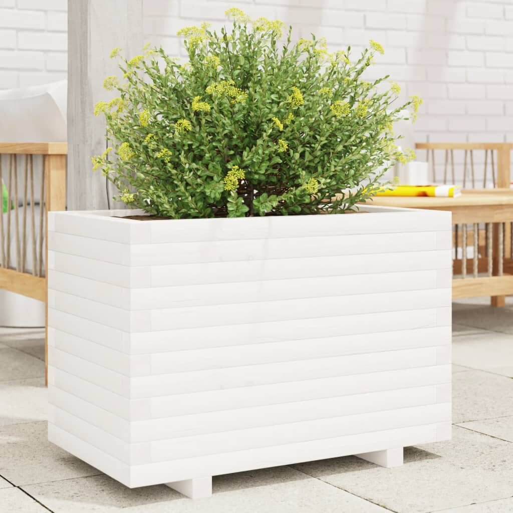 vidaXL Градински сандък бял 70x40x495 см масивна борова дървесина