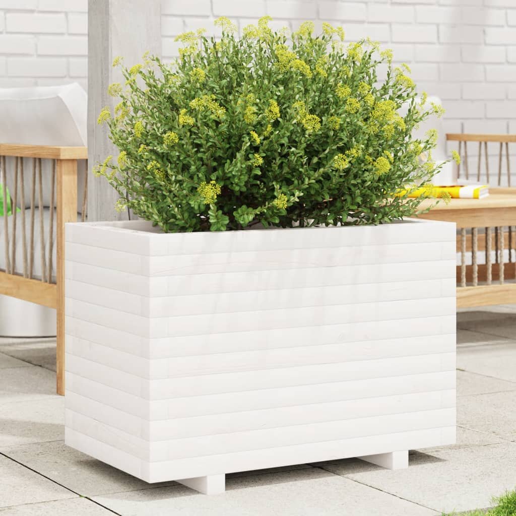 vidaXL Градински сандък бял 70x40x495 см масивна борова дървесина