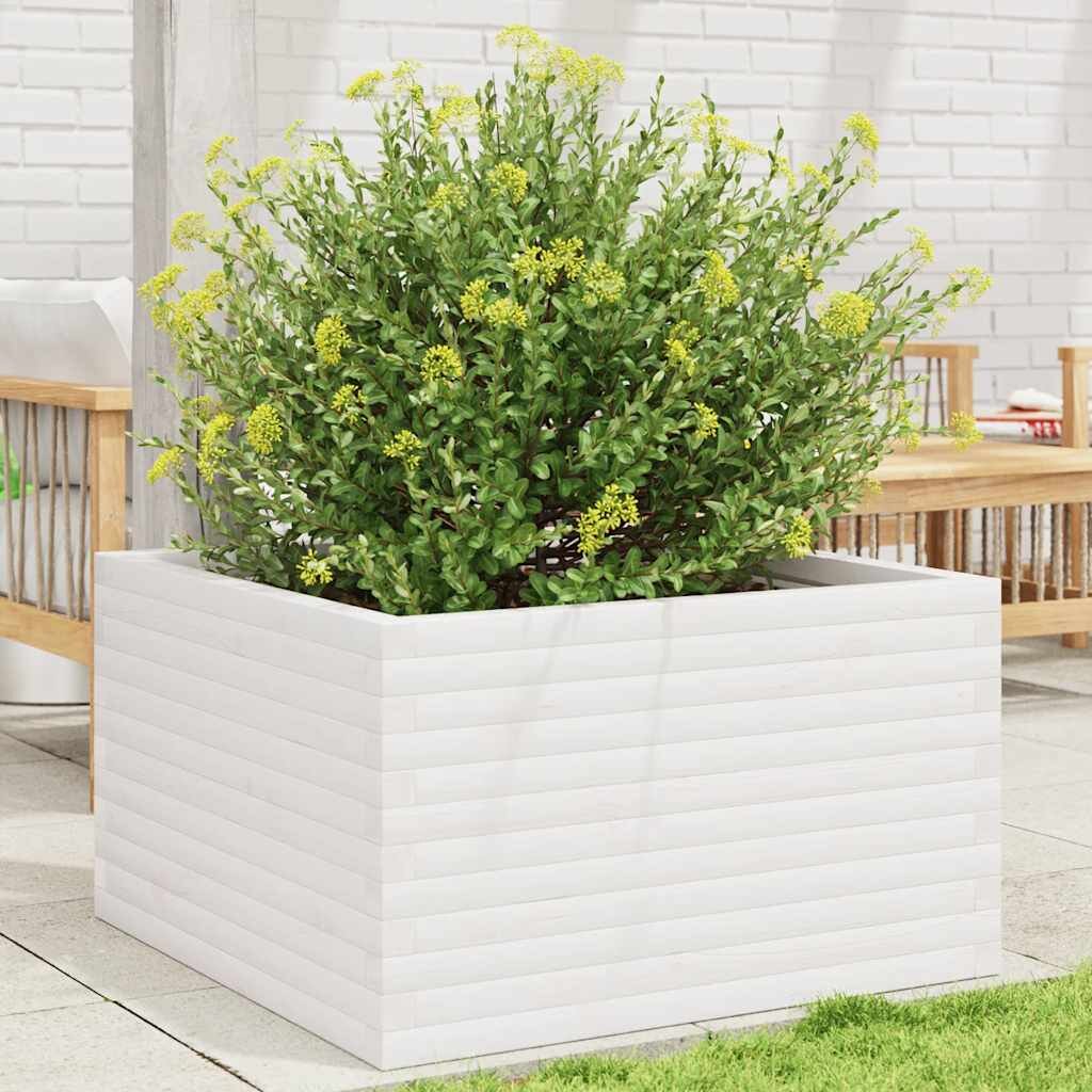 vidaXL Градински сандък бял 80x80x46 см борово дърво масив